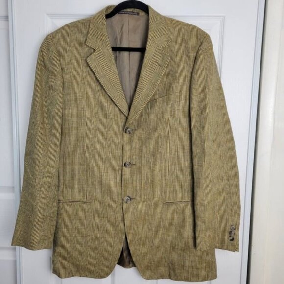 ERMENEGILDO ZEGNA SOFT Tan Linen Wool Mohair Blend 3 Button Blazer 50R - Picture 1 of 10